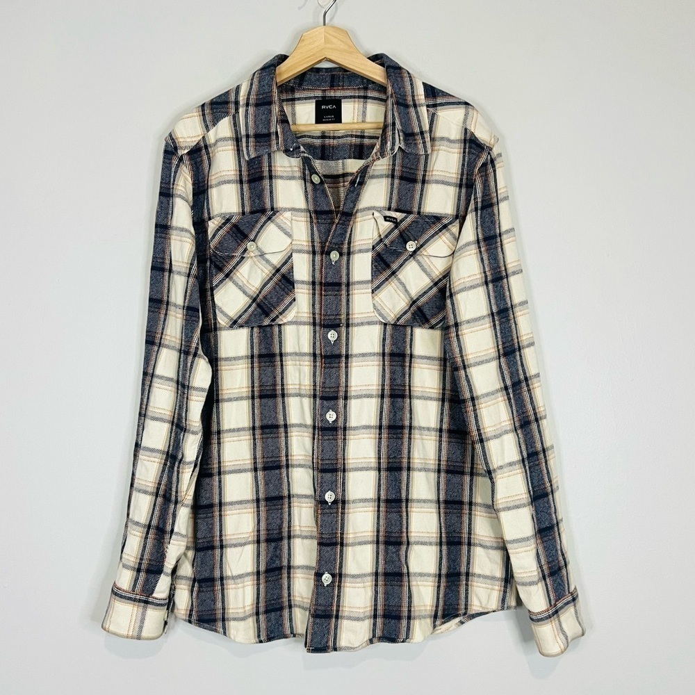 RVCA MidWeight Blue Plaid Flannel Button Up Large